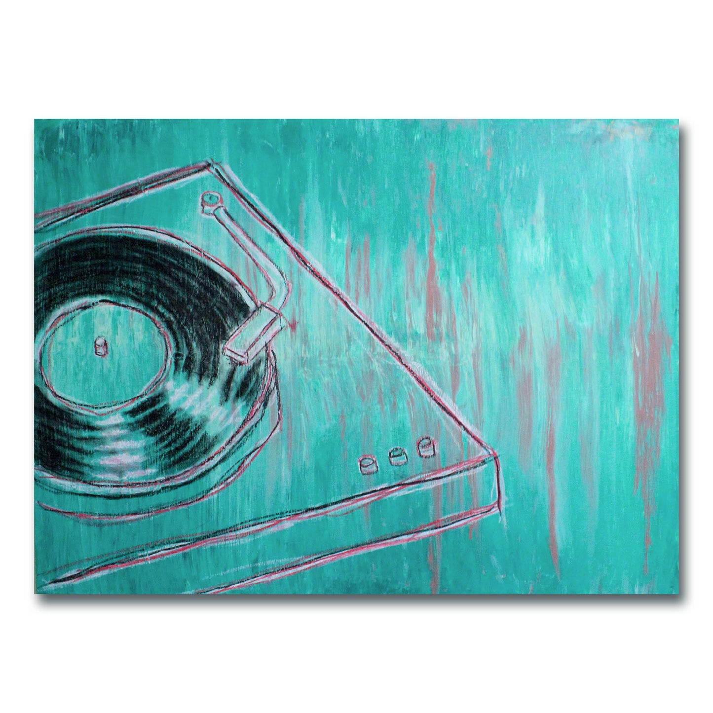 Vinyl record inspired art. Acrylic & Pastel on canvas. Original paiting by artist Shannon J Lewis. Modern / contemporary / pop art